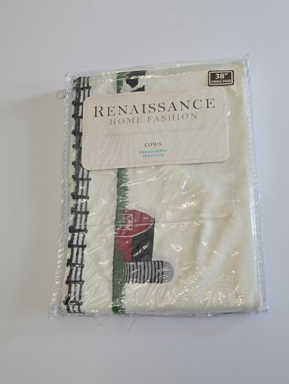 Renaissance Home Fashion Cows Barn Embroidered Swag Pair 56"x38" Farmhouse